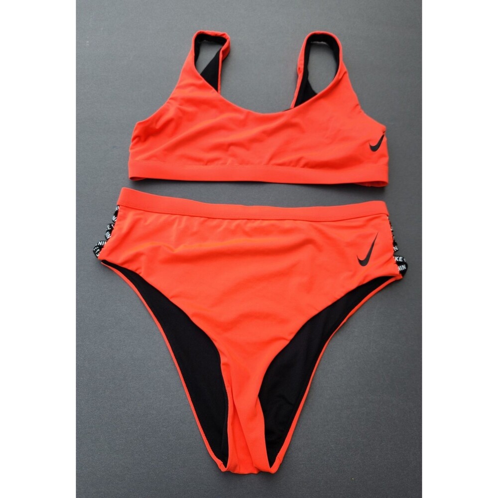 Nike Womens L Sneakerkini  Bikini Swimsuit Top + High Waisted Swim Bottoms
